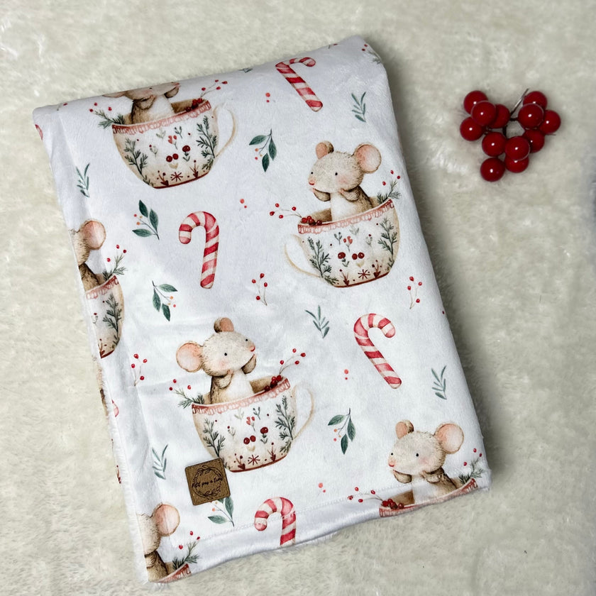 Couverture minky/fourrure - Souris sous le gui