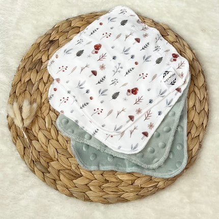 Débarbouillettes réversibles - Champignons minimalistes / Sauge pâle