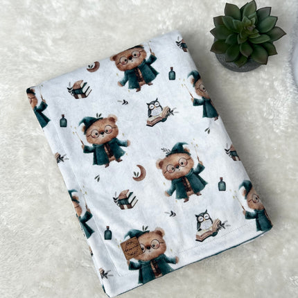 Couverture en minky - Ourson magicien