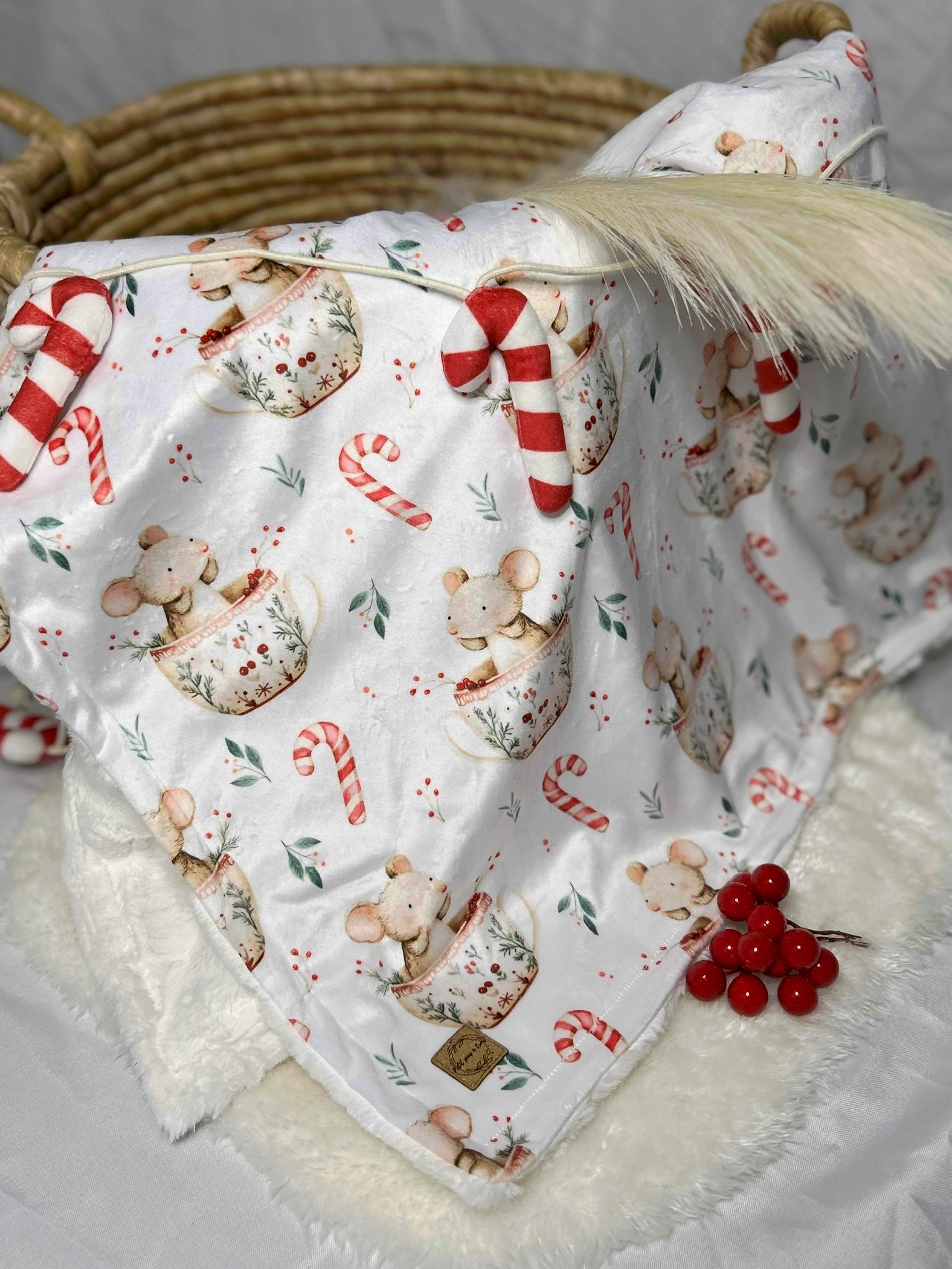 Couverture minky/fourrure - Souris sous le gui