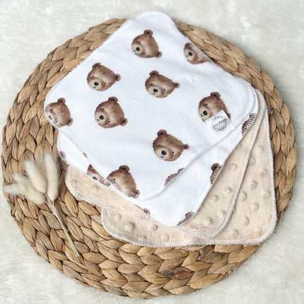 Débarbouillettes réversibles - Teddy l’ourson / Latté