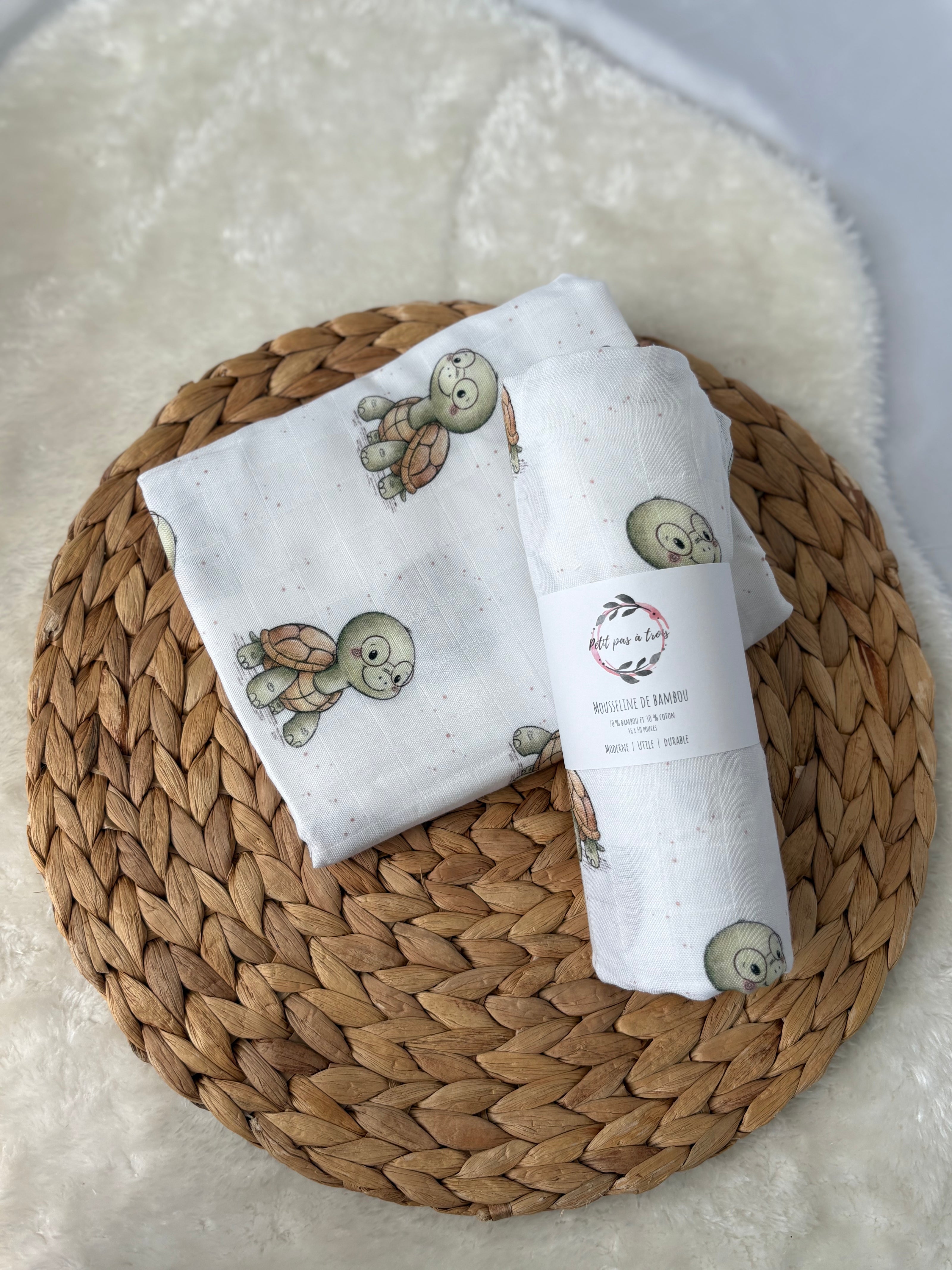 Mousseline de bambou - Tortue studieuse