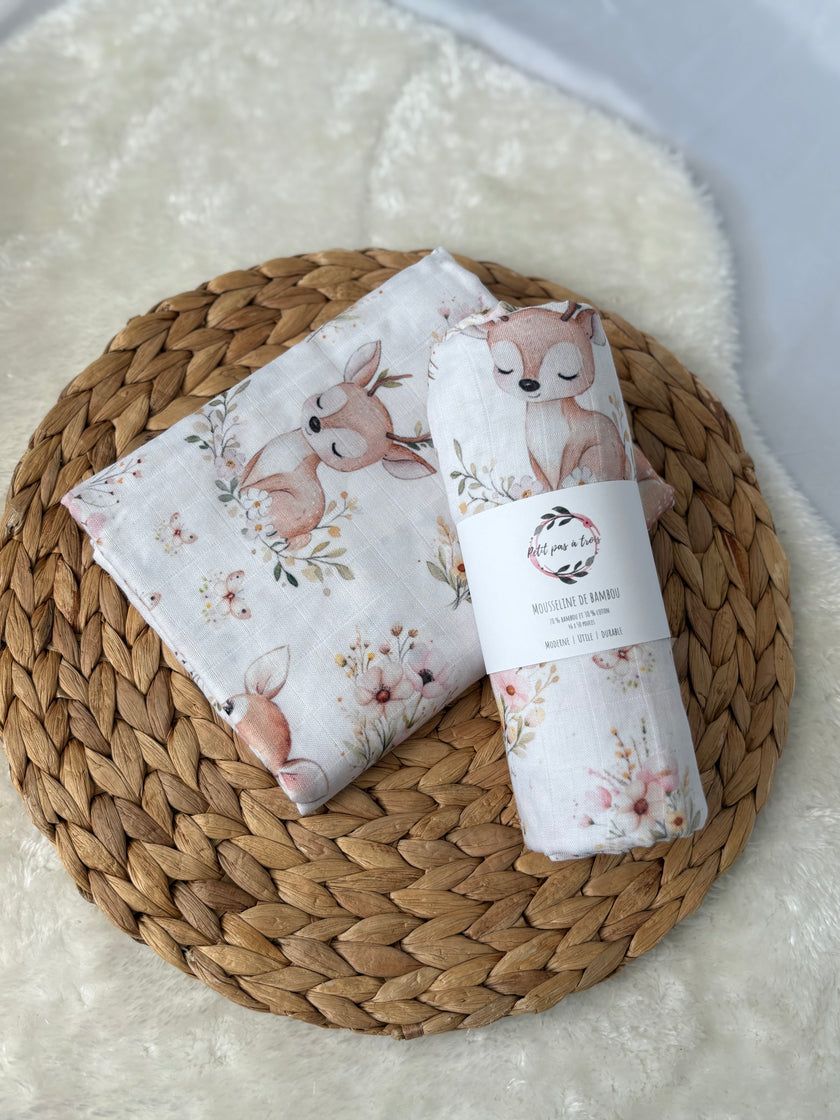 Mousseline de bambou - Bambi fleuris