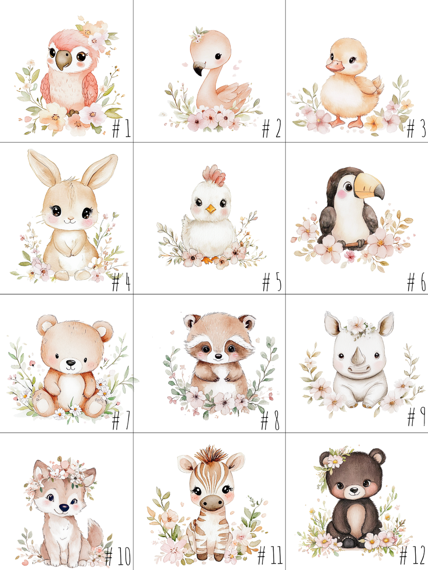 Doudou de naissance personnalisée -  Animaux fleuris