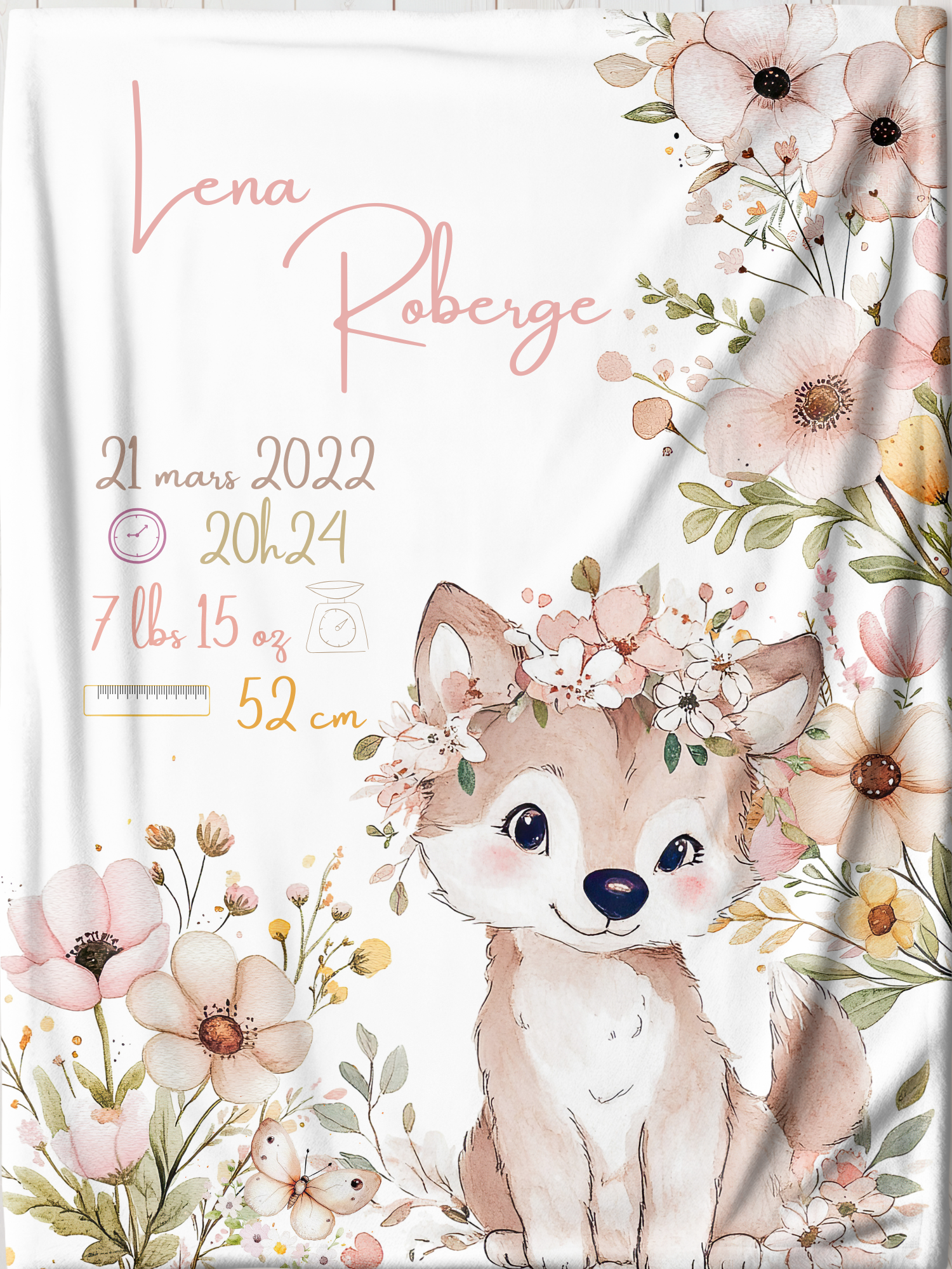 Doudou de naissance personnalisée -  Animaux fleuris