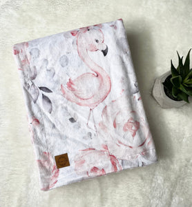 Couverture en minky format bassinette - Flamant rose