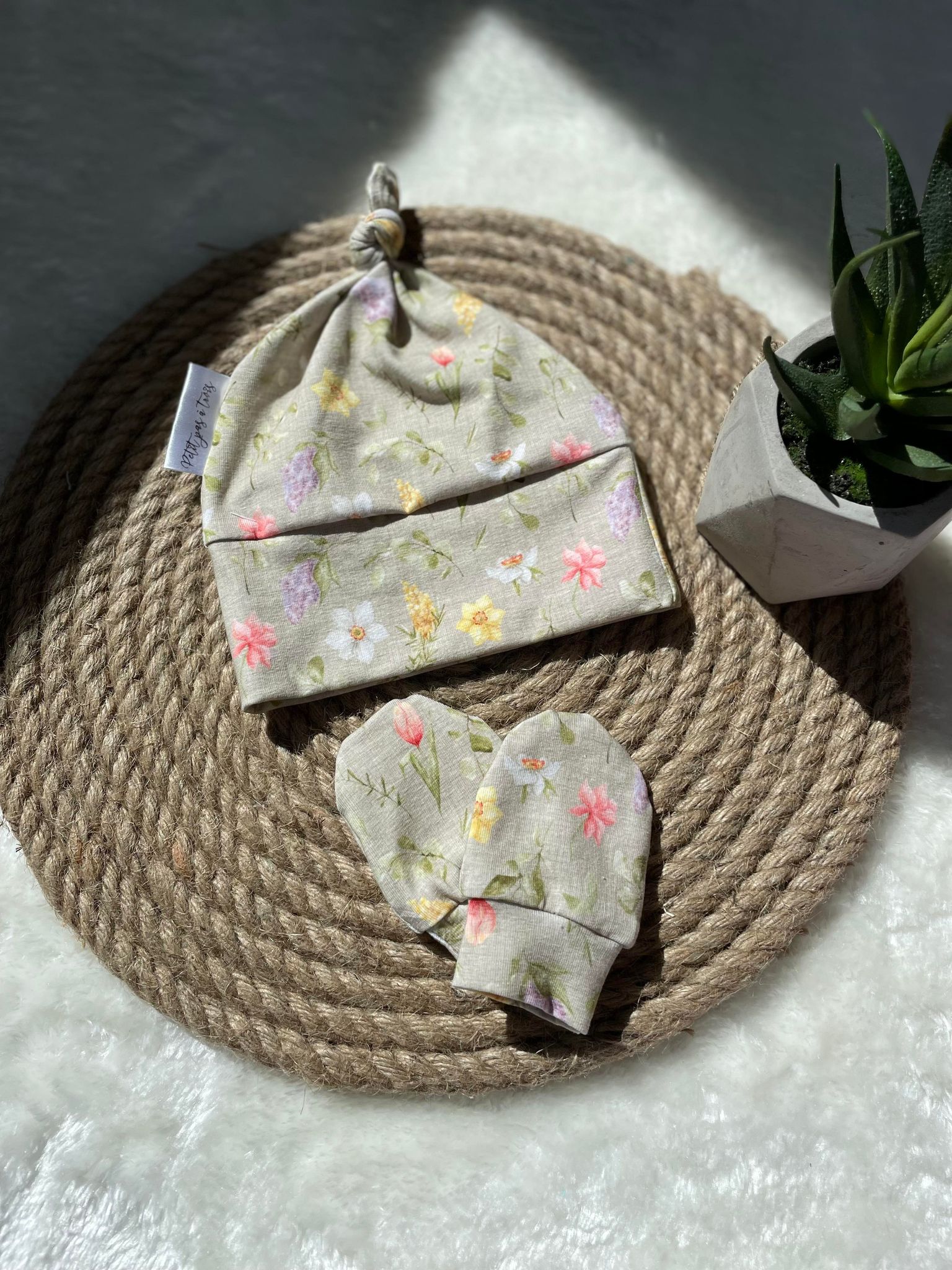 Ensemble de naissance - Floral effet lin