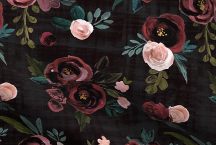 Couverture en coton/minky - Fleur bourgogne