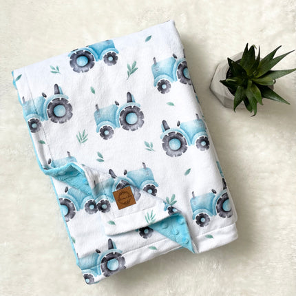 Couverture en minky - Tracteur bleu