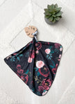 Doudou de dentition en coton organique - Fleurs bourgognes