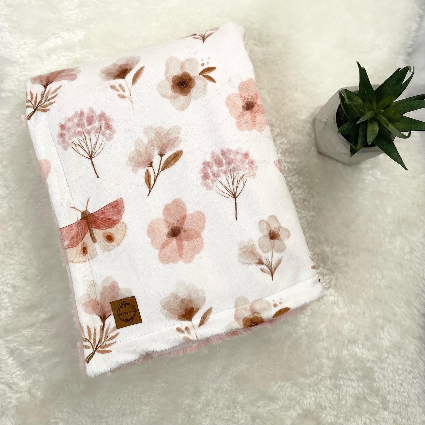 Couverture en minky/fourrure - Floral blush