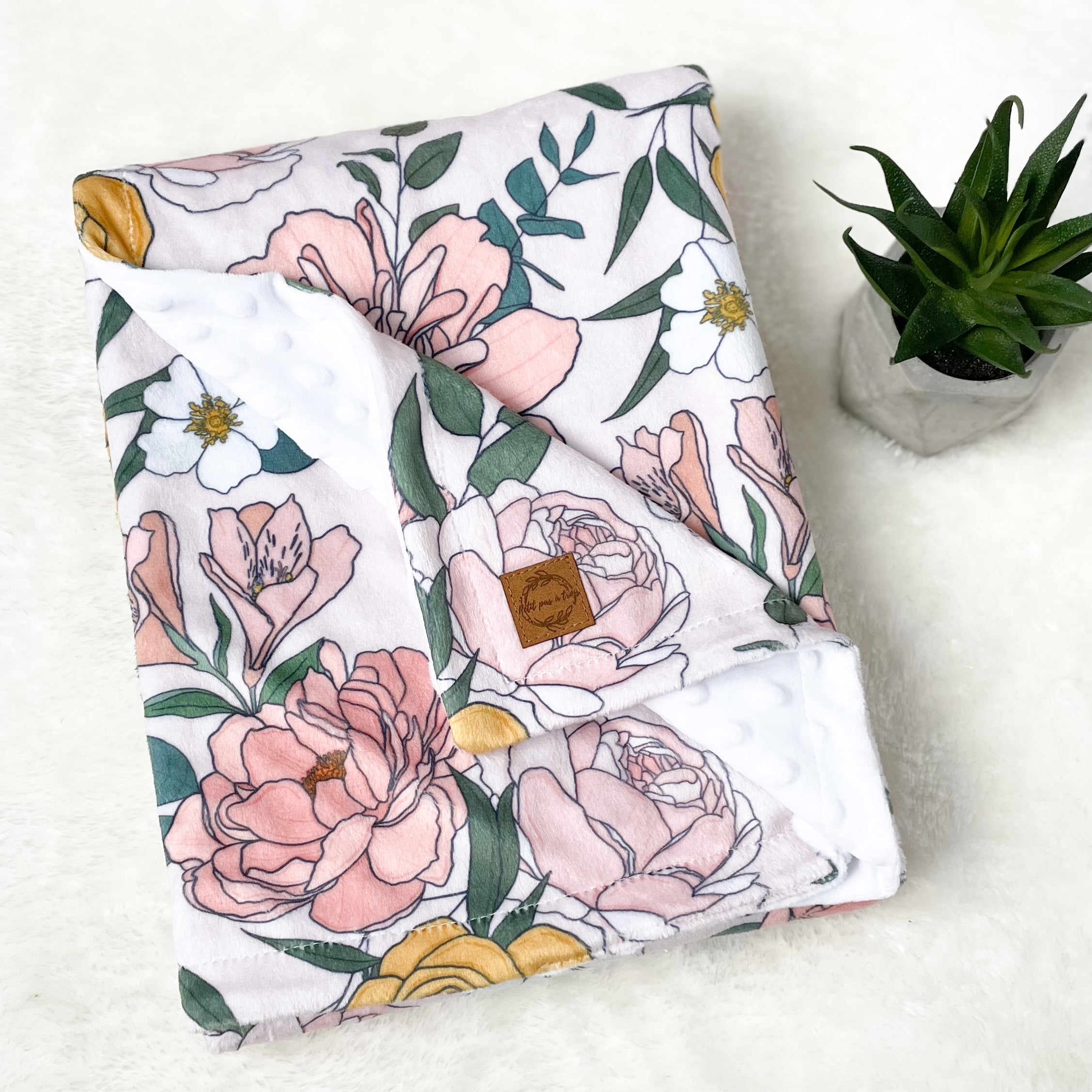 Couverture en minky - Pivoines roses