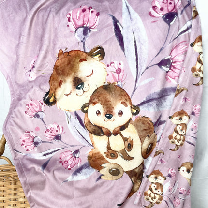 Doudou recto-verso - Loutres fond mauve