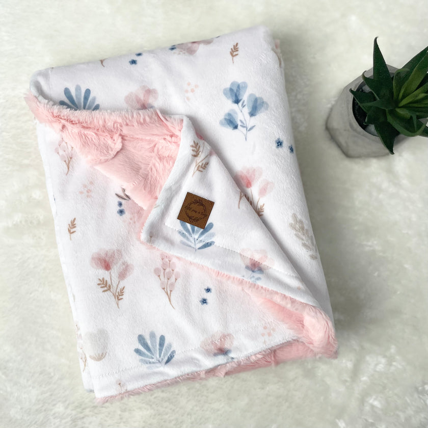 Couverture minky/fourrure - Floral boho pastel