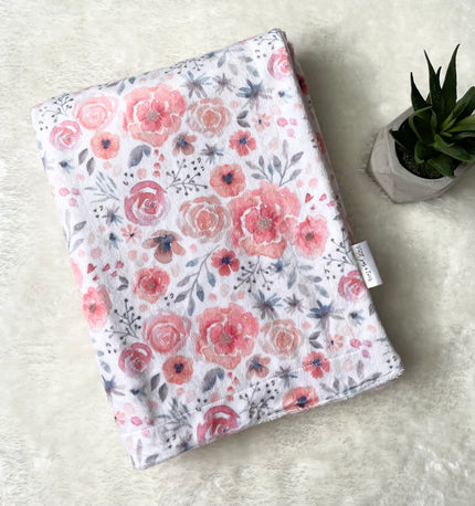 Couverture en minky - Fleurs roses