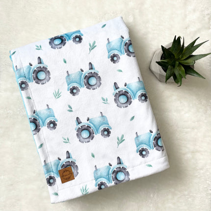 Couverture en minky - Tracteur bleu