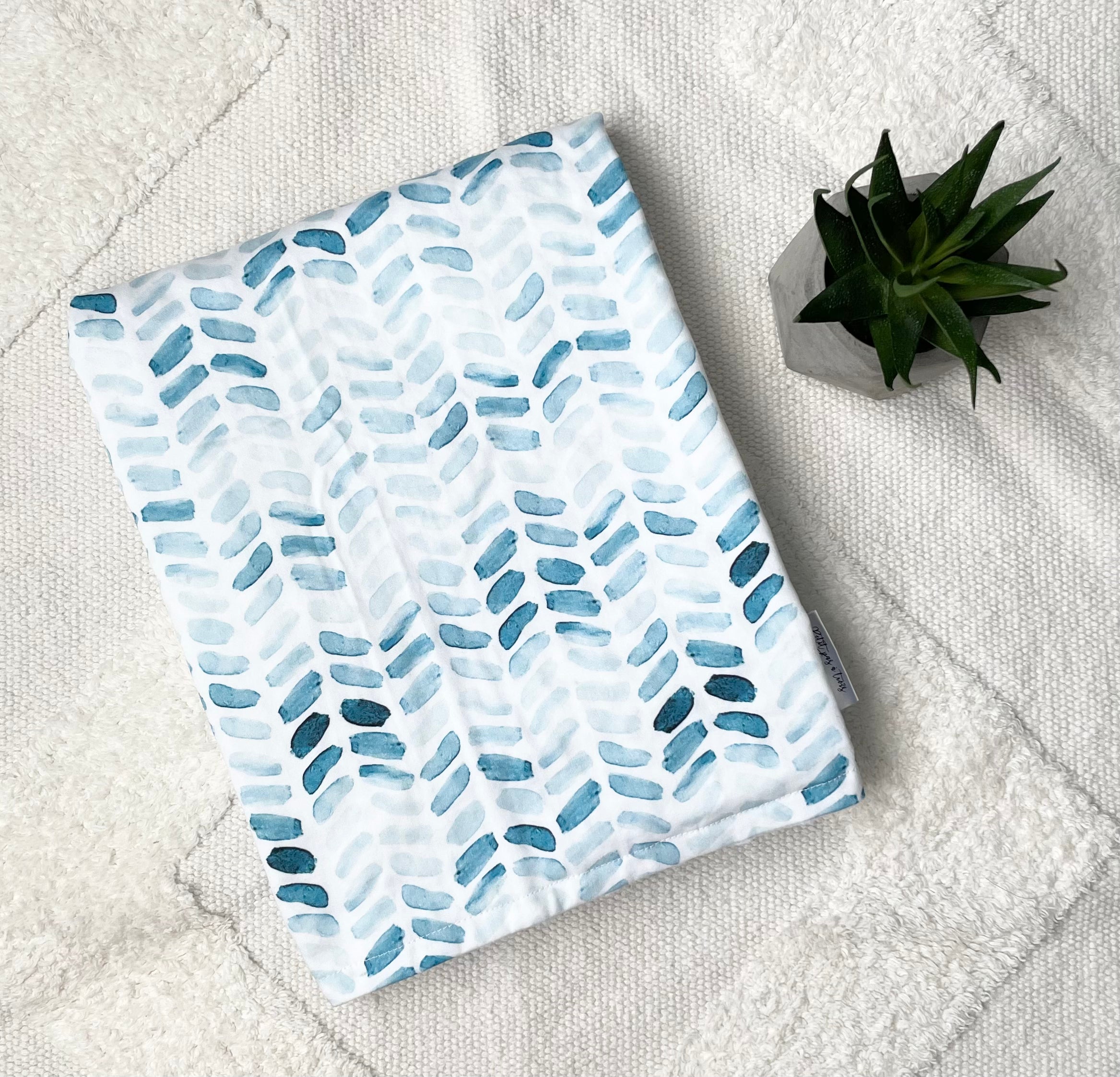Couverture en coton/minky - Chevron aquarelle bleu