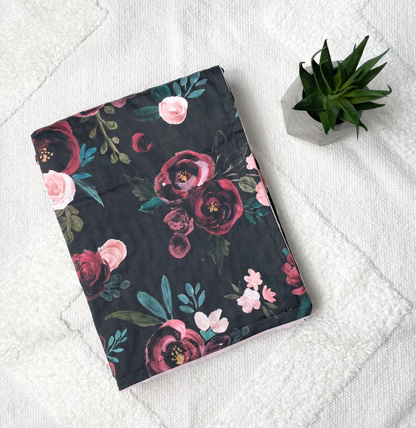 Couverture en coton/minky - Fleur bourgogne