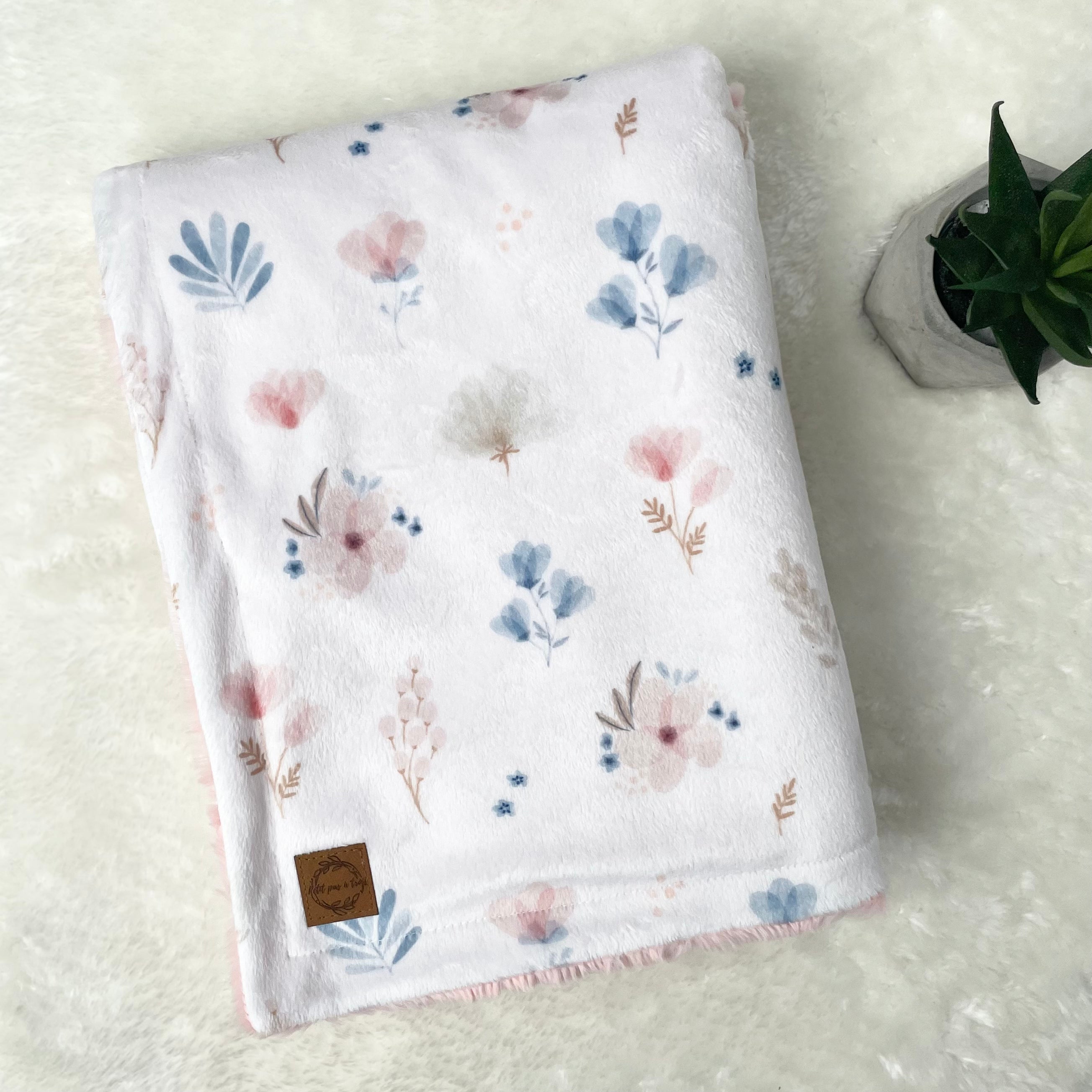 Couverture minky/fourrure - Floral boho pastel
