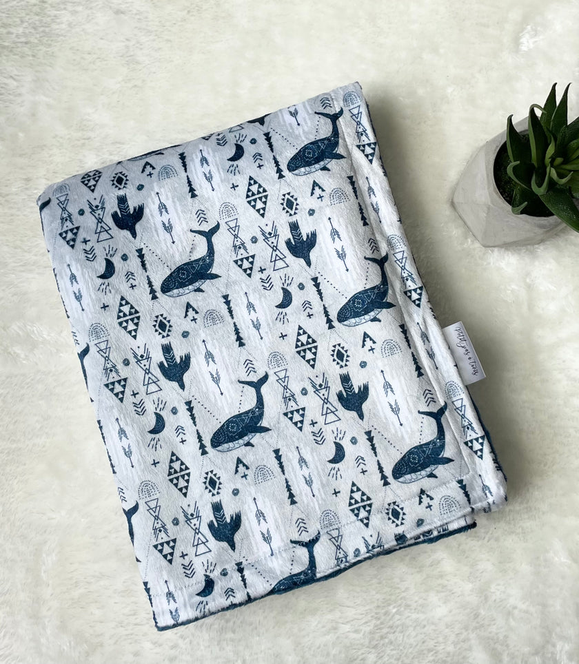 Couverture en minky - Baleine tribal